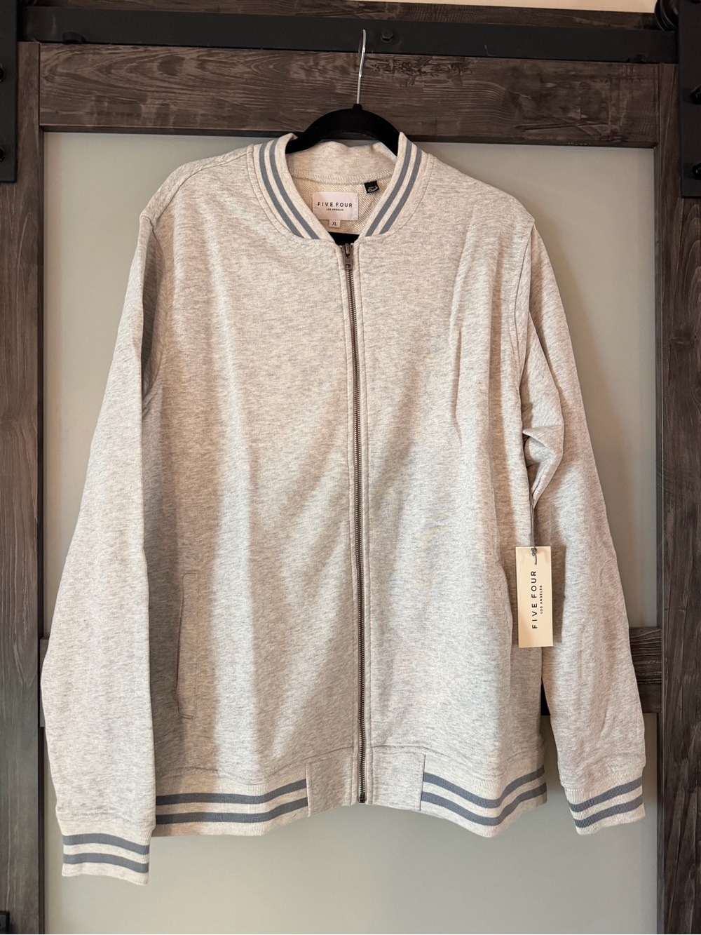 Five Four Las Angeles Light Gray Jacket with Contrast Stripe Trim